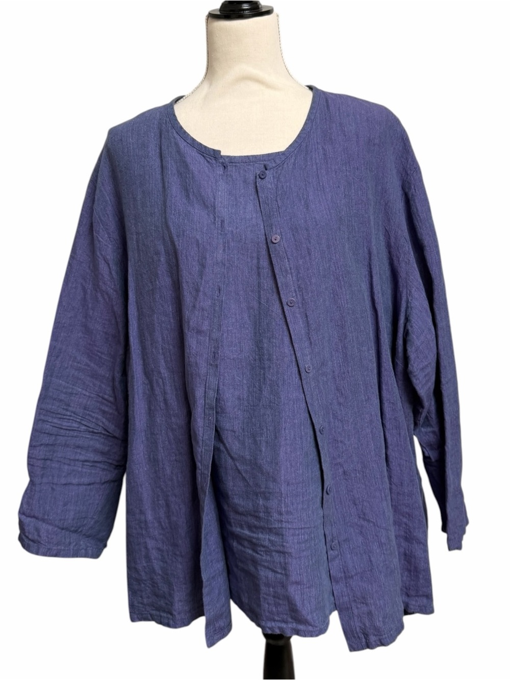 Eileen Fisher Woman 3X Irish Linen 2 Piece Shirt Tank Set Blue Made USA
